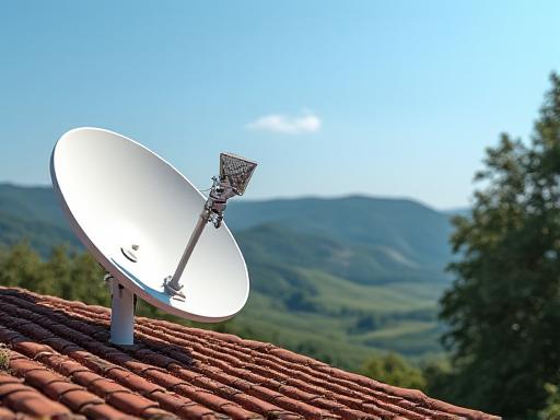 Antenna parabolica installata sul tetto di una casa di campagna